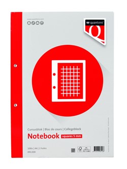 Cursusblok Quantore A4 ruit 5mm met kantlijn 200 pagina's 80gr