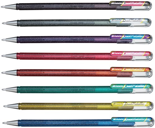 Gelschrijver Pentel K110 Dual medium metallic assorti blister à 8st-2