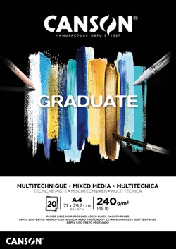 Mixed mediapapier Canson Graduate Mixed Media 20vel 240gr A4 zwart