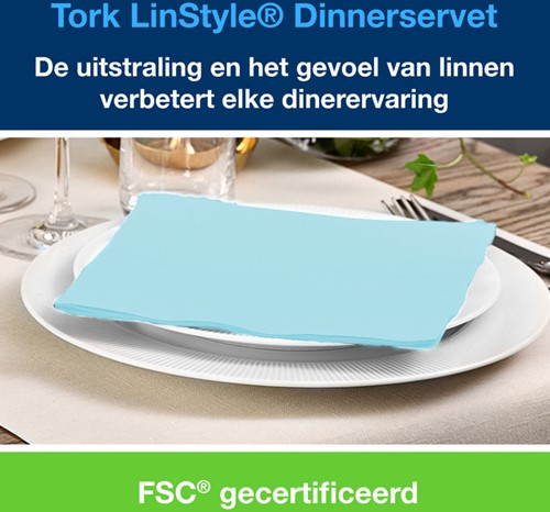 Dinerservet Tork Linstyle Premium 1/4 vouw 1-laags 390x390mm 50 vel aquablauw 478880-3