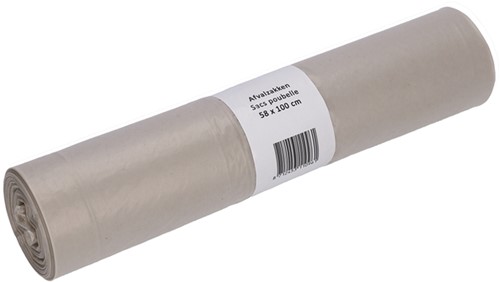 Afvalzak Cleaninq 58x100cm LDPE recycled T50 80L transparant rol à 25 stuks