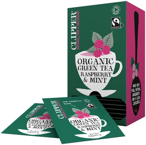 Thee Clipper green raspberry mint bio 25 zakjes