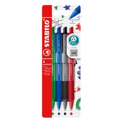 Balpen STABILO pointball colorful medium assorti blister à 4 stuks
