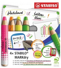 Whiteboardpotlood STABILO MARKdry etui à 4 neon kleuren