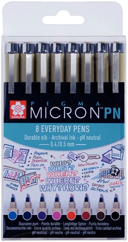 Fineliner Sakura Pigma Micron 0.4mm blister à 8 stuks assorti