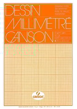 Millimeterpapier Canson bruingeel bedrukt 50vel 72gr A3 wit