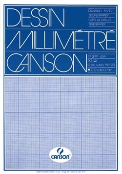 Millimeterpapier Canson lichtblauw bedrukt 50vel 72gr A3 wit