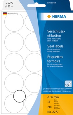 Etiket HERMA 2277 rond 32mm transparant 240 stuks