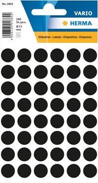 Etiket HERMA 1869 rond 12mm zwart 240 stuks
