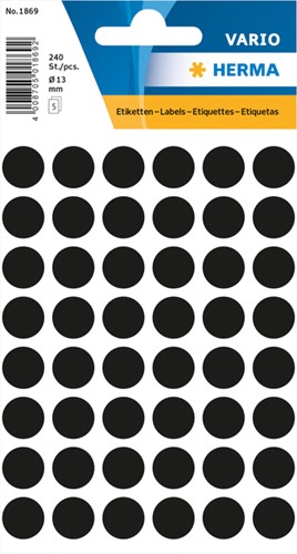 Etiket HERMA 1869 rond 12mm zwart 240 stuks
