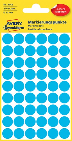 Etiket Avery 3142 rond 12mm blauw 270 stuks