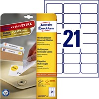 Etiket Avery L6023REV-25 63.5x38.1mm afneembaar wit 525 stuks