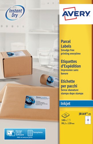 Etiket Avery J8169-25 99.1x139mm wit 100 stuks