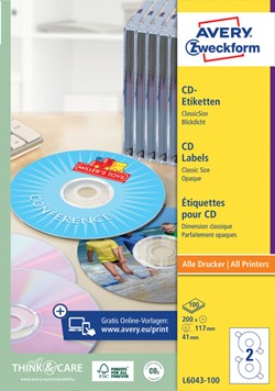 Etiket Avery L6043-100 CD wit 200 stuks