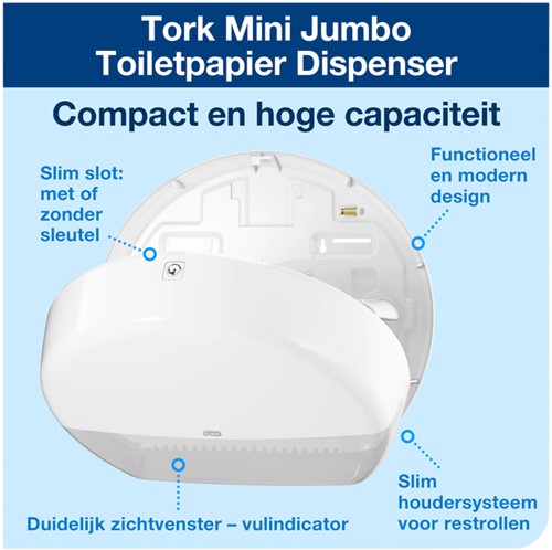 Toiletpapierdispenser Tork T2 Elevation jumbo klein wit 555000-2
