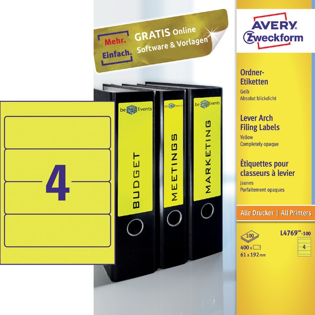 Avery-Zweckform Ordneretiketten lang, brede ordners L4759-25 ( N/A),Wit