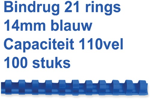 Bindrug GBC 14mm 21rings A4 blauw 100stuks