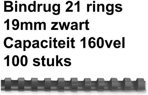 Bindrug GBC 19mm 21rings A4 zwart 100stuks