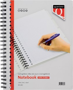 Collegeblok Quantore A4 lijn 23-gaats 4 tabs 200 pagina's 70gr